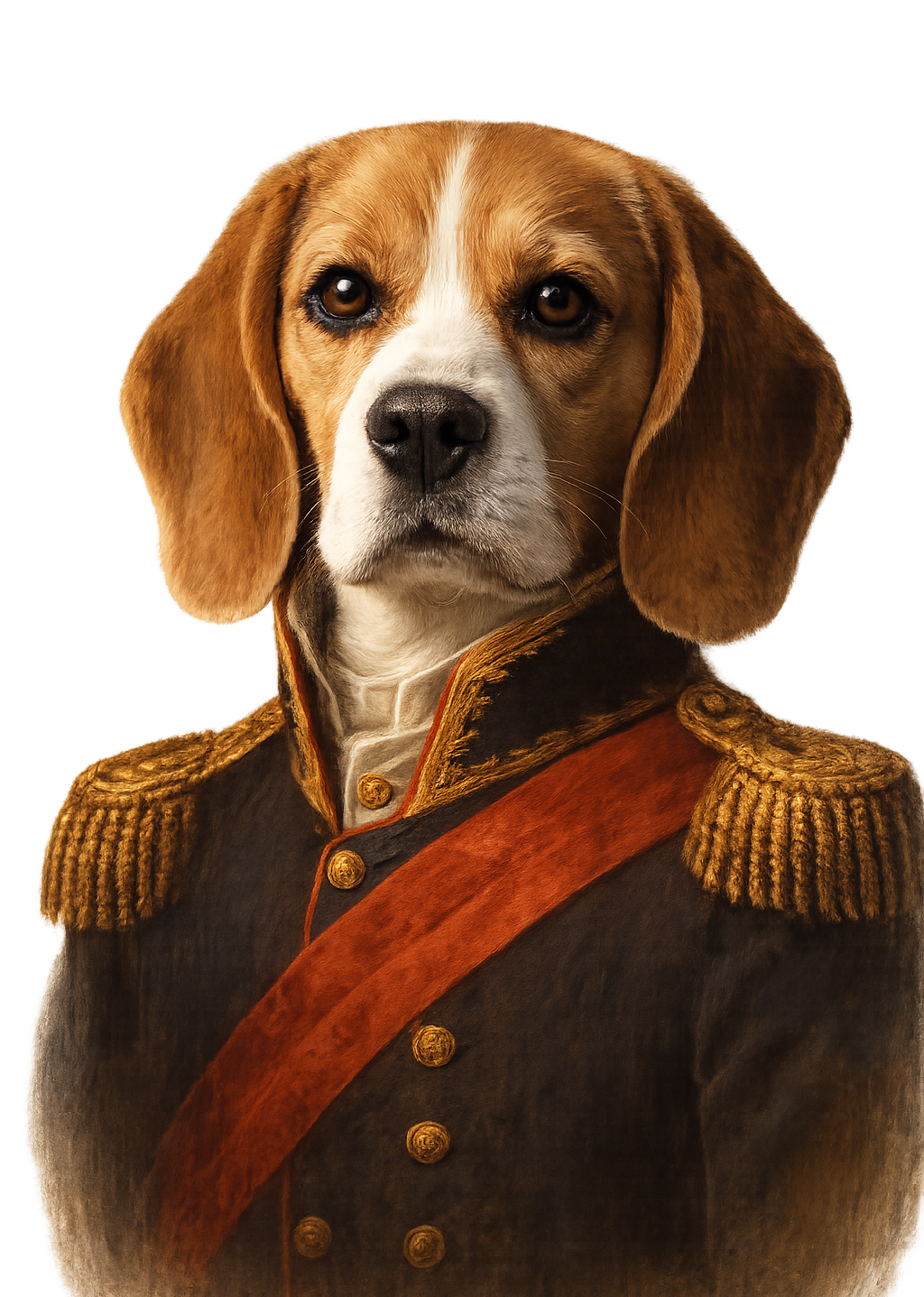 Ritratto del beagle Bailey in stile Napoleon